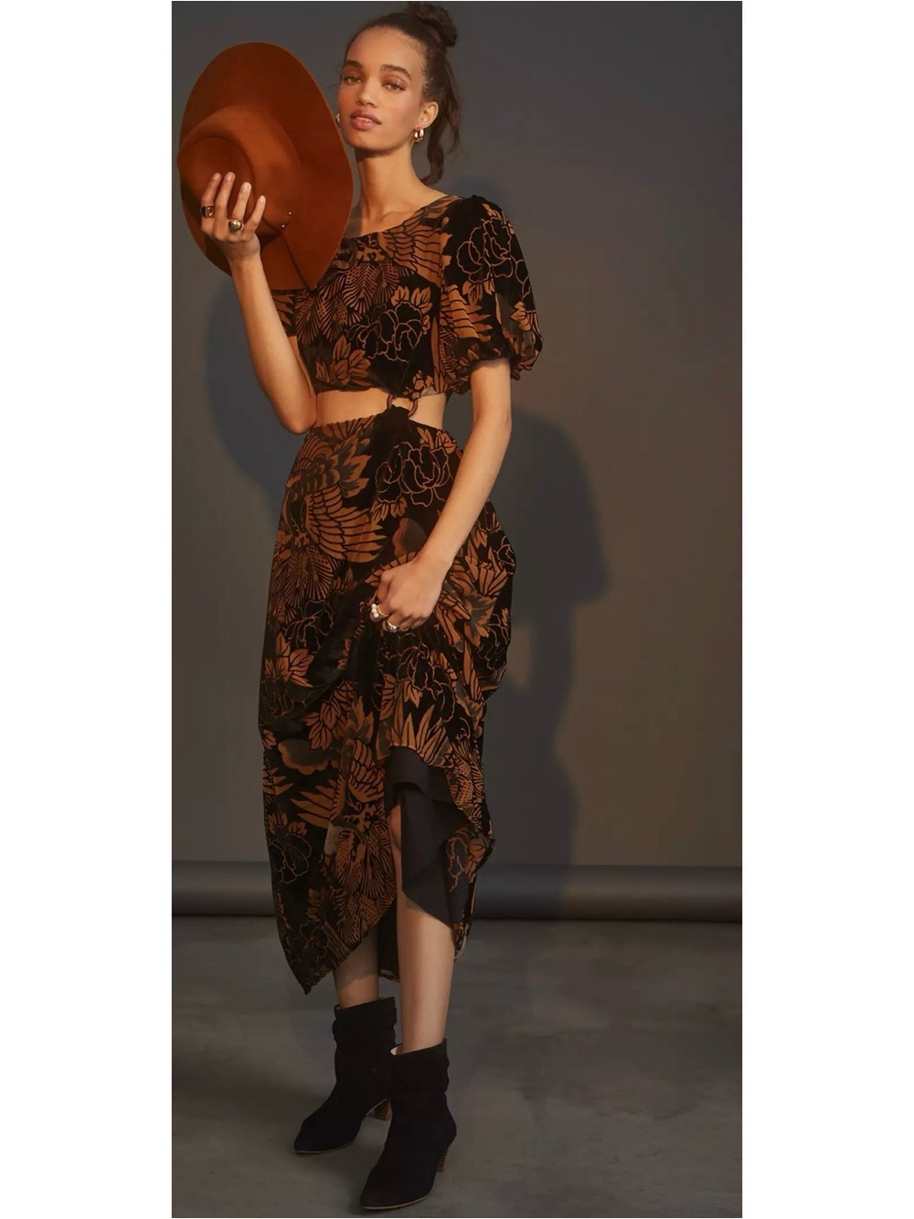 Let Me Be Anthropologie Burnout Velvet cutout maxi dress NWOT